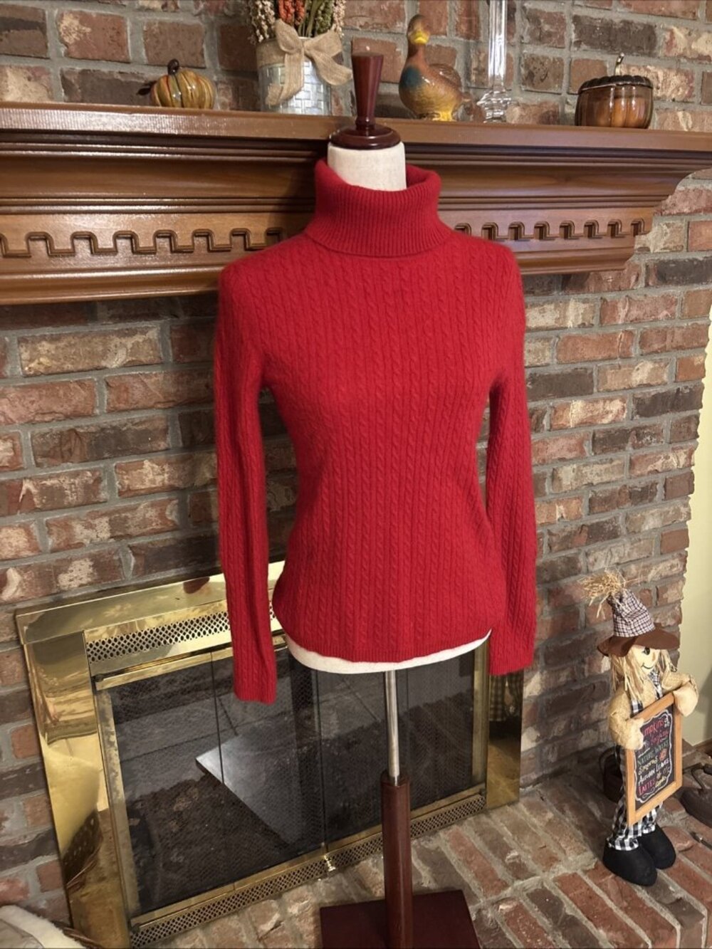 Red 100% Cashmere Cableknit Turtleneck Sweater Anne Klein Sz M